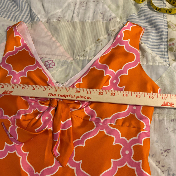 Skirtin Around Sz 2 Silk Sheath Dress Lined Pink Orange Tie Front Retro 60s - Picture 6 of 11